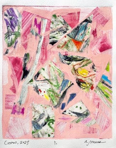 Cosmos rose, art mixte sur papier