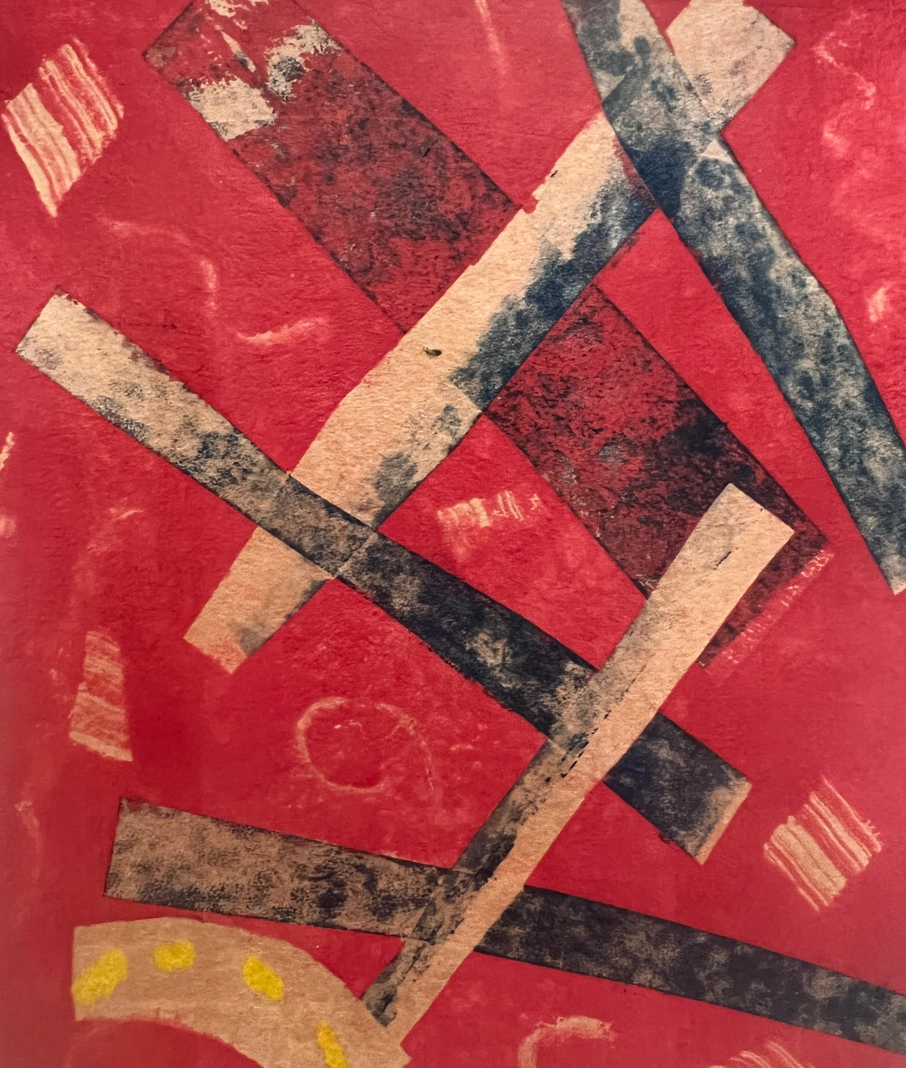 Criss Cross, One-of-a-Kind Abstract Art on Paper, Emerging Art - Red Abstract Print by a.muse