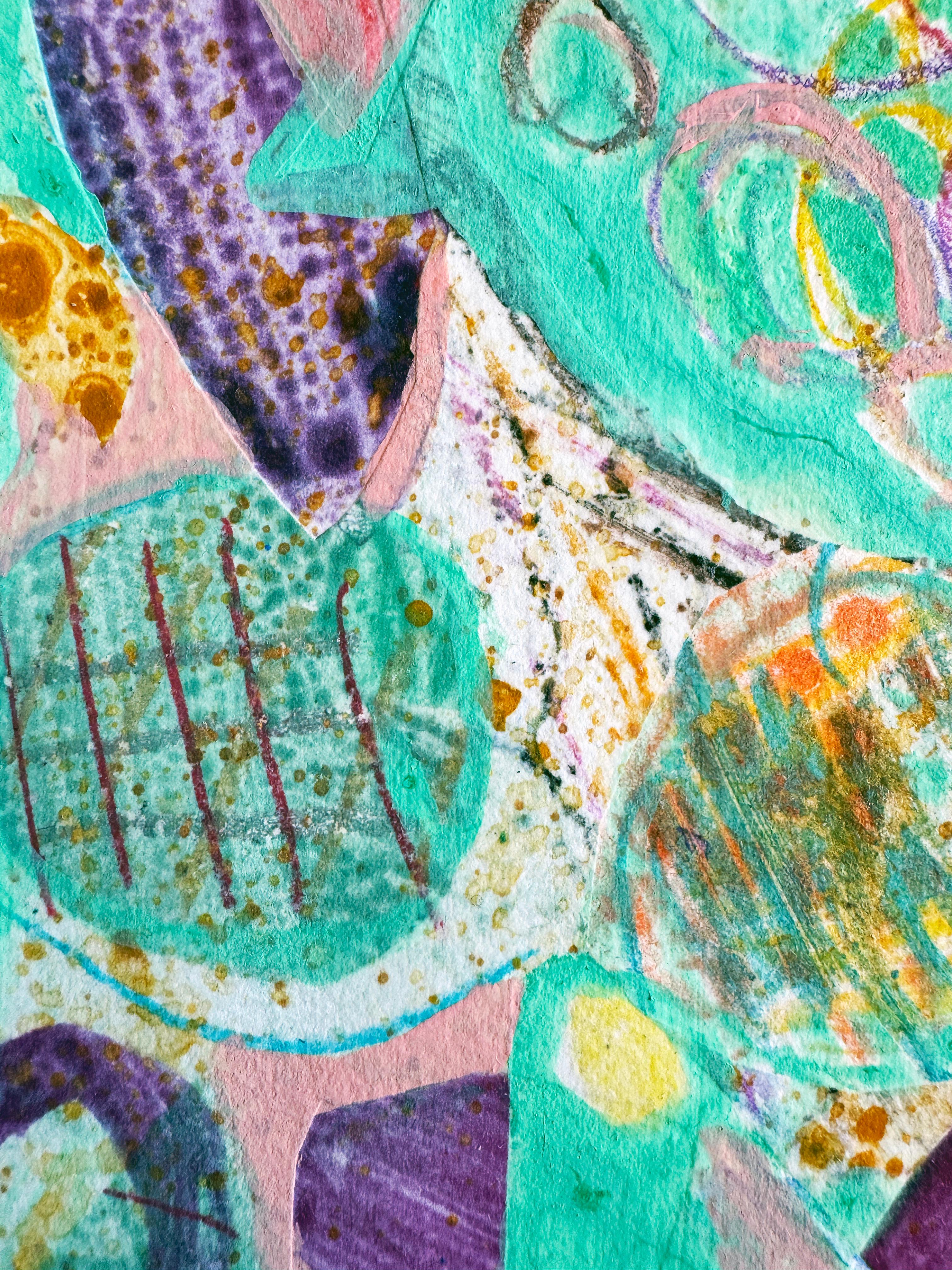 Initiation, arte astratta multicolore su disegno su carta - Abstract Painting Grigio di a.muse