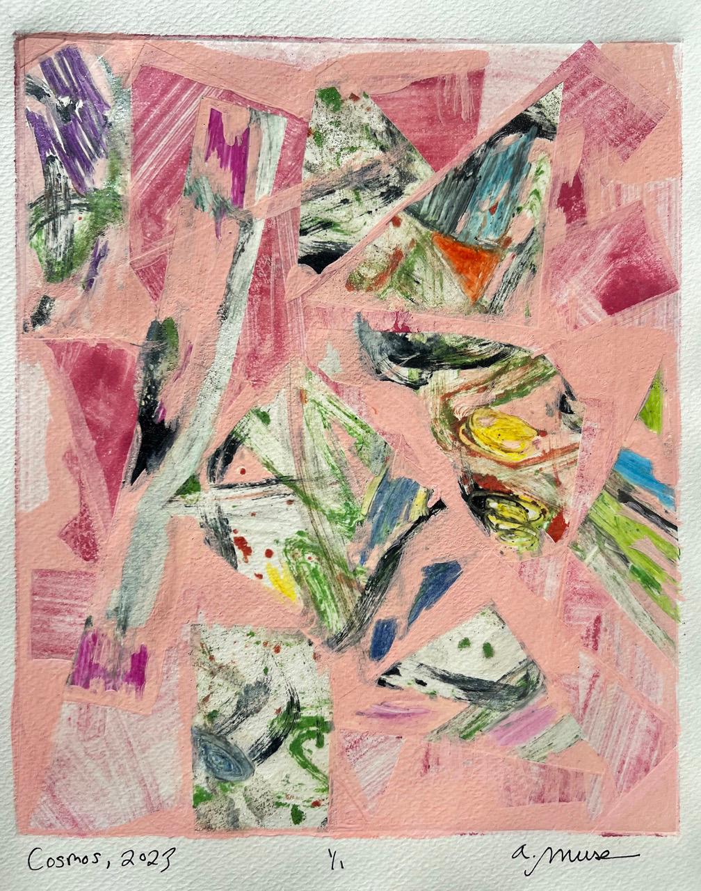 Cosmos rose, œuvre d'art unique sur papier