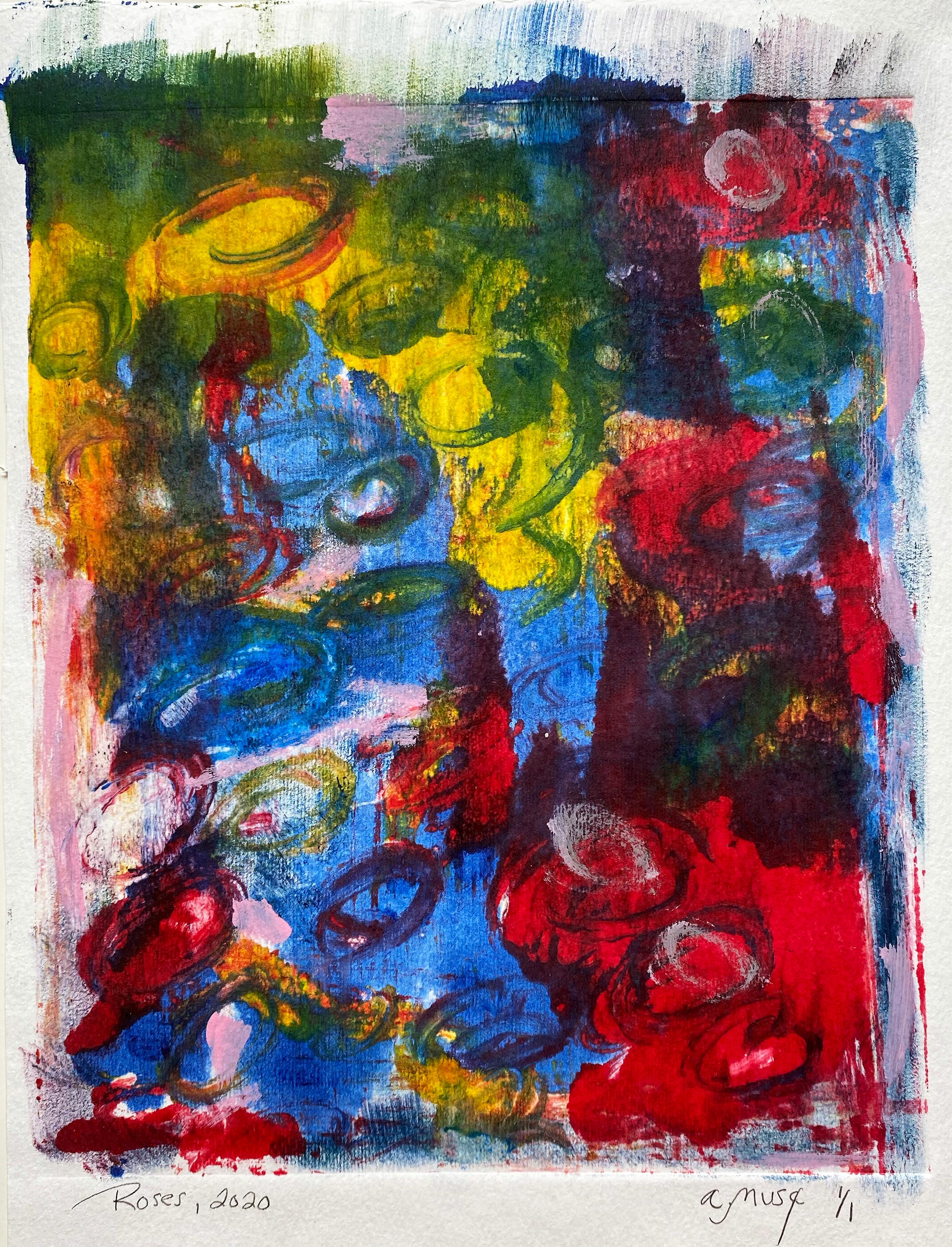 Roses, Monotype, Contemporary Abstract Color Work on Paper, Edition of 1