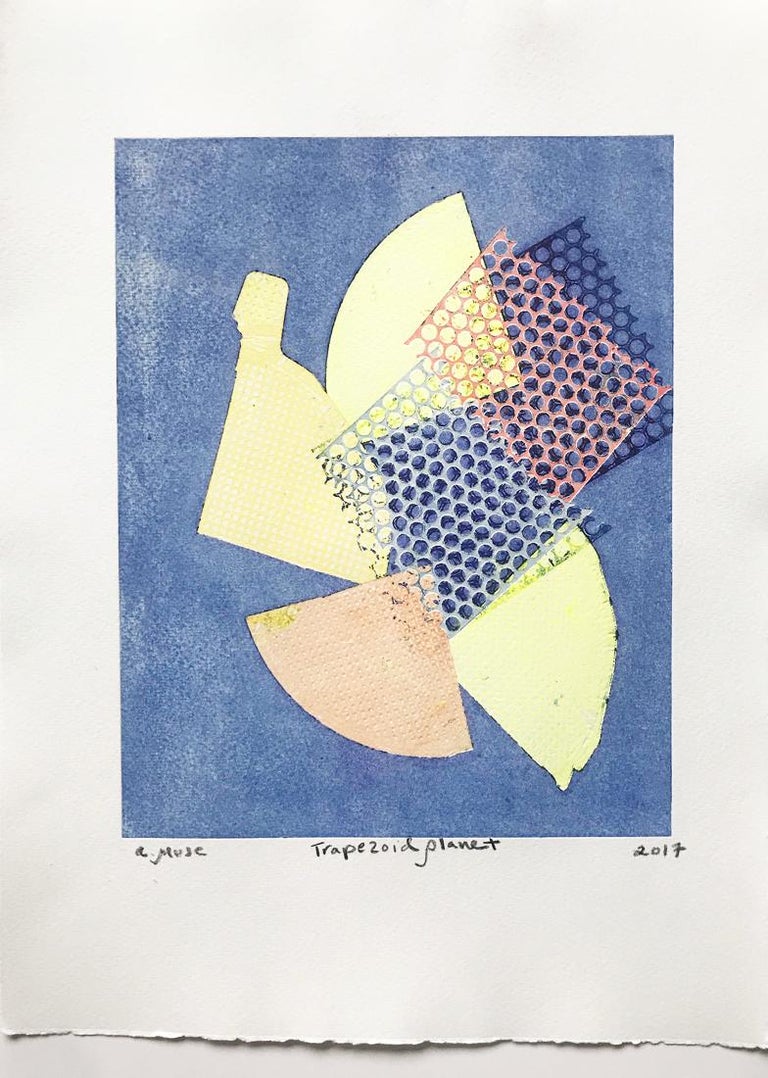 Trapezoid Planet, Work on Paper, Contemporary Abstract Monotype Print For Sale 1