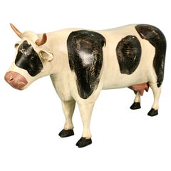 Amusing Full Bodied Black and White Artist Signed Wooden Cow