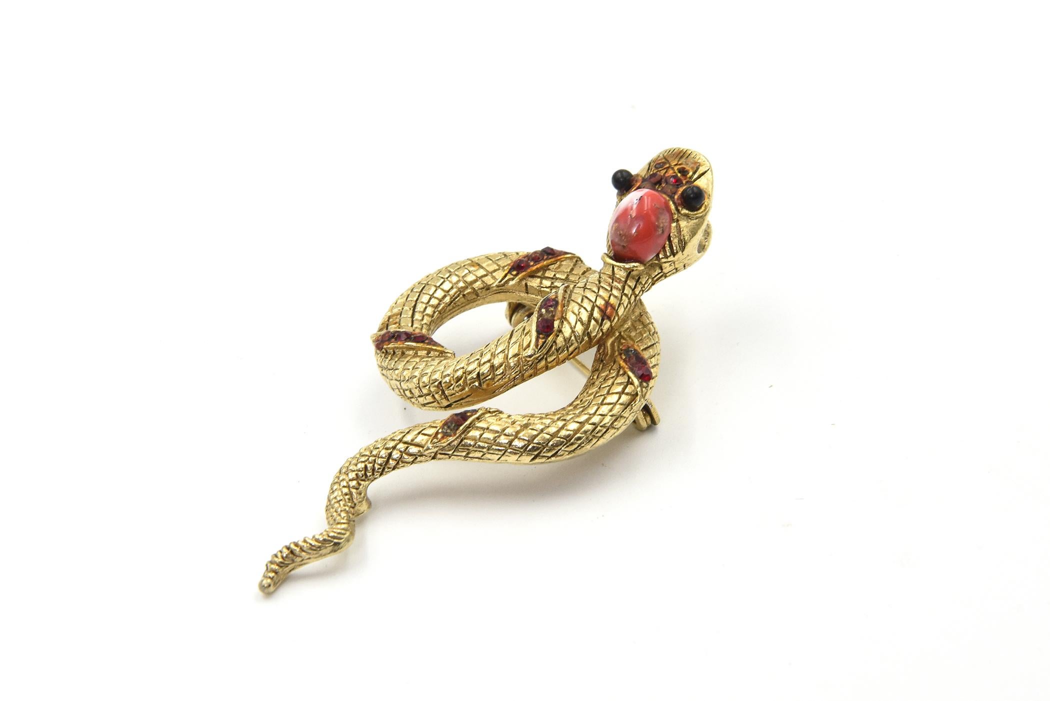 Women's or Men's Amusing Large Gold Toned Snake Brooch For Sale