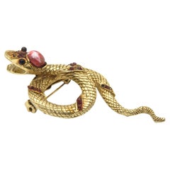 Antique Amusing Large Gold Toned Snake Brooch