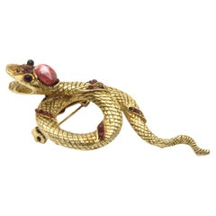 Amusing Large Gold Toned Snake Brooch