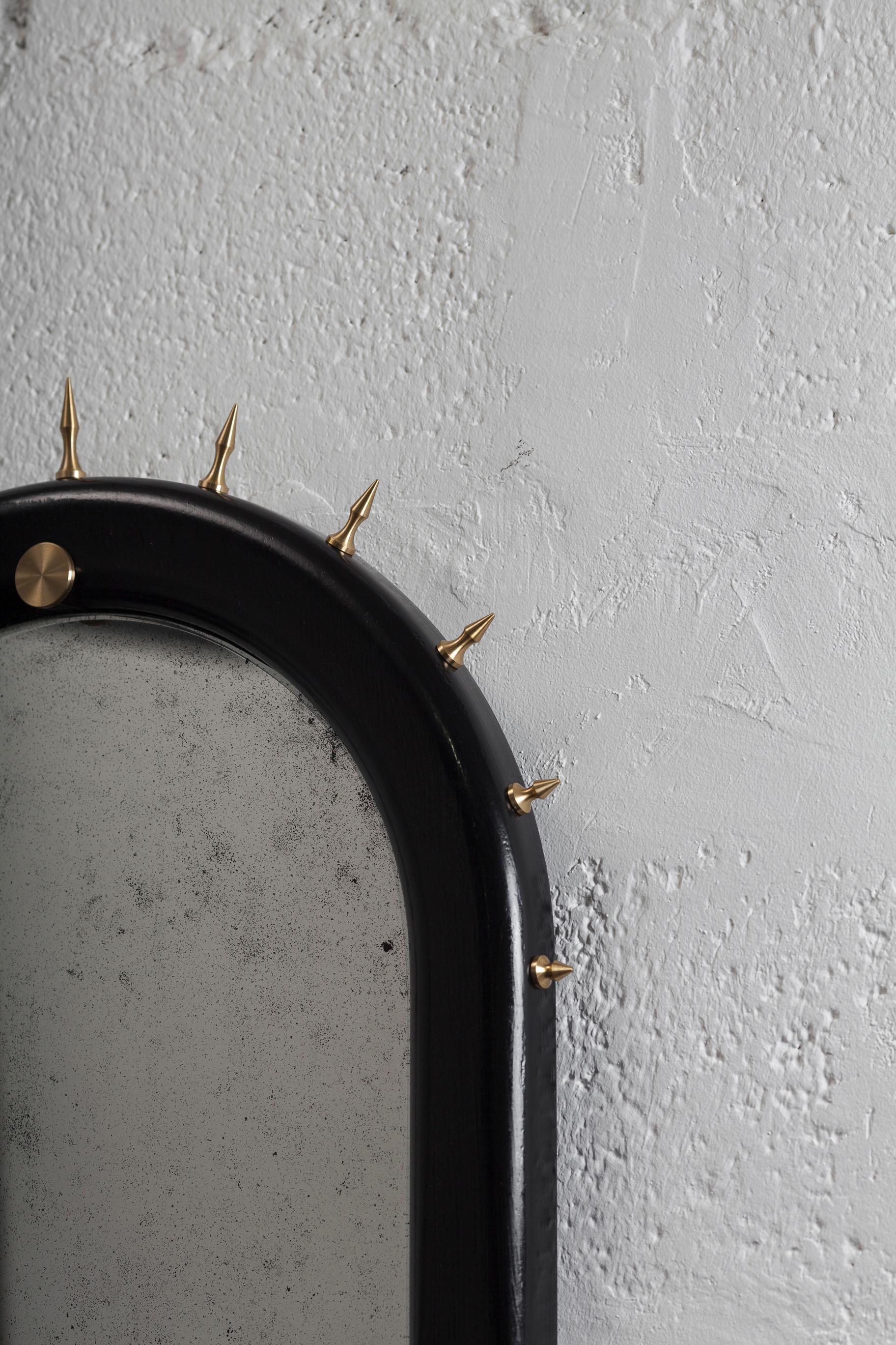 Hand-Crafted SITIERA_01 Wall Mirror in Solid Wood, Bronze and Aged Mirror by ANDEAN, In Stock For Sale