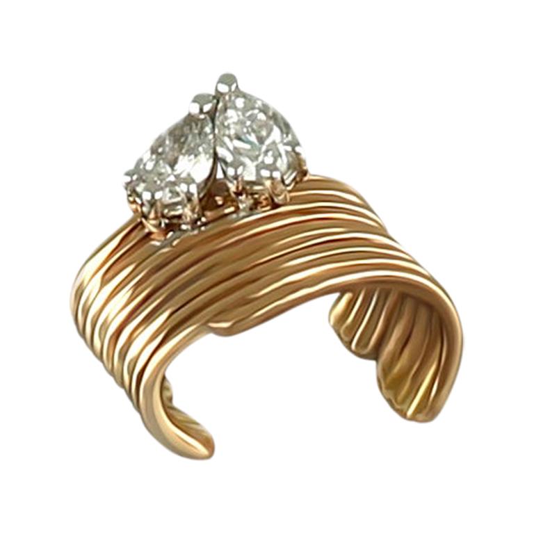 Amwaj 18 Karat Rose Gold Ear Cuff with Pear Cut Diamonds For Sale