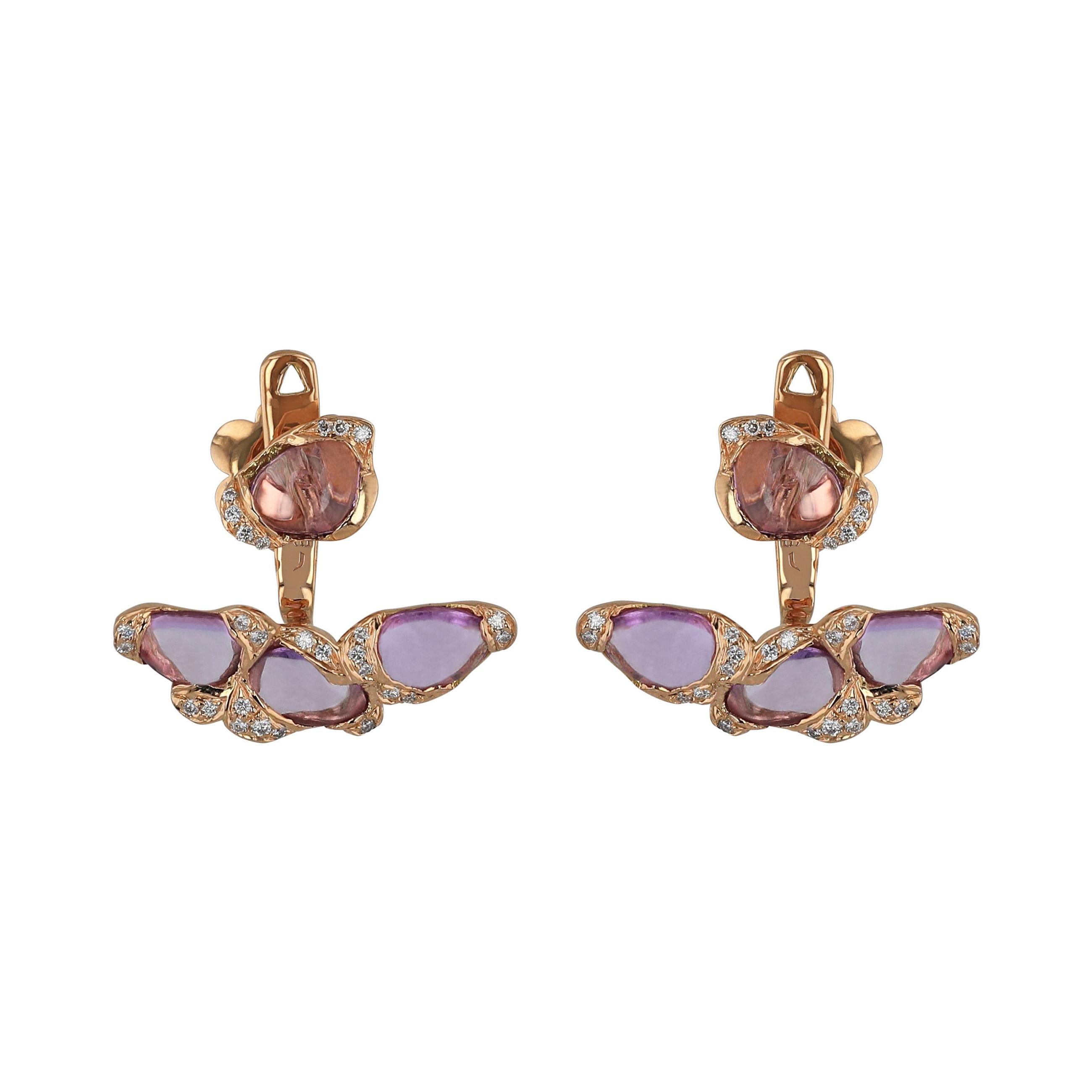 Amwaj 18 Karat Rose Gold Earrings with 3.79 Carat Pink Sapphires