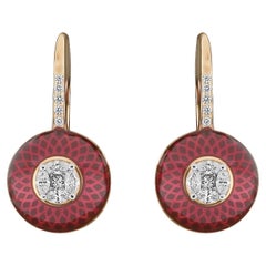 Amwaj 18 Karat Rose Gold Earrings with Diamonds & Enamel