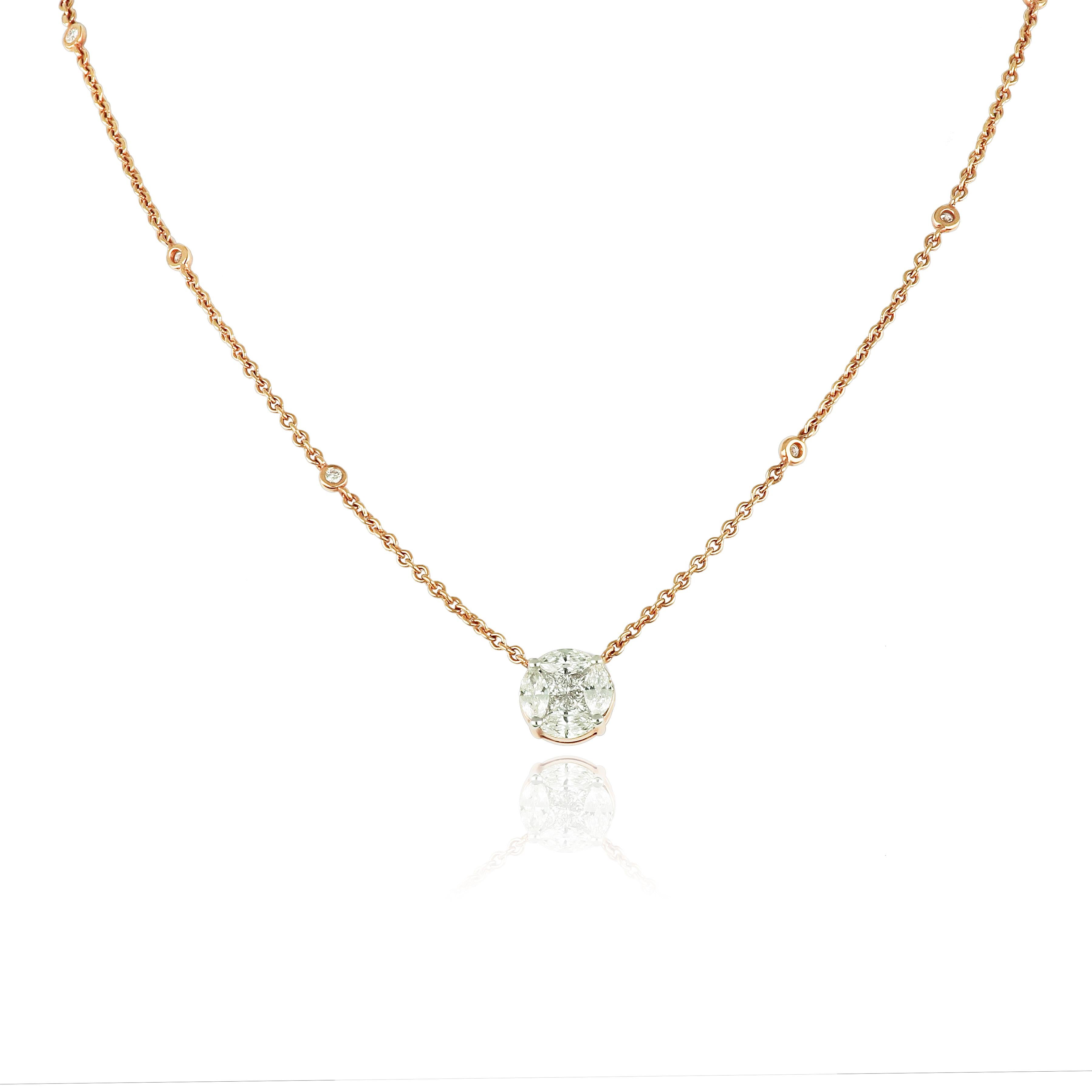 Art Deco Amwaj 18 Karat Rose Gold Pendant with Multi-Cut Diamonds For Sale