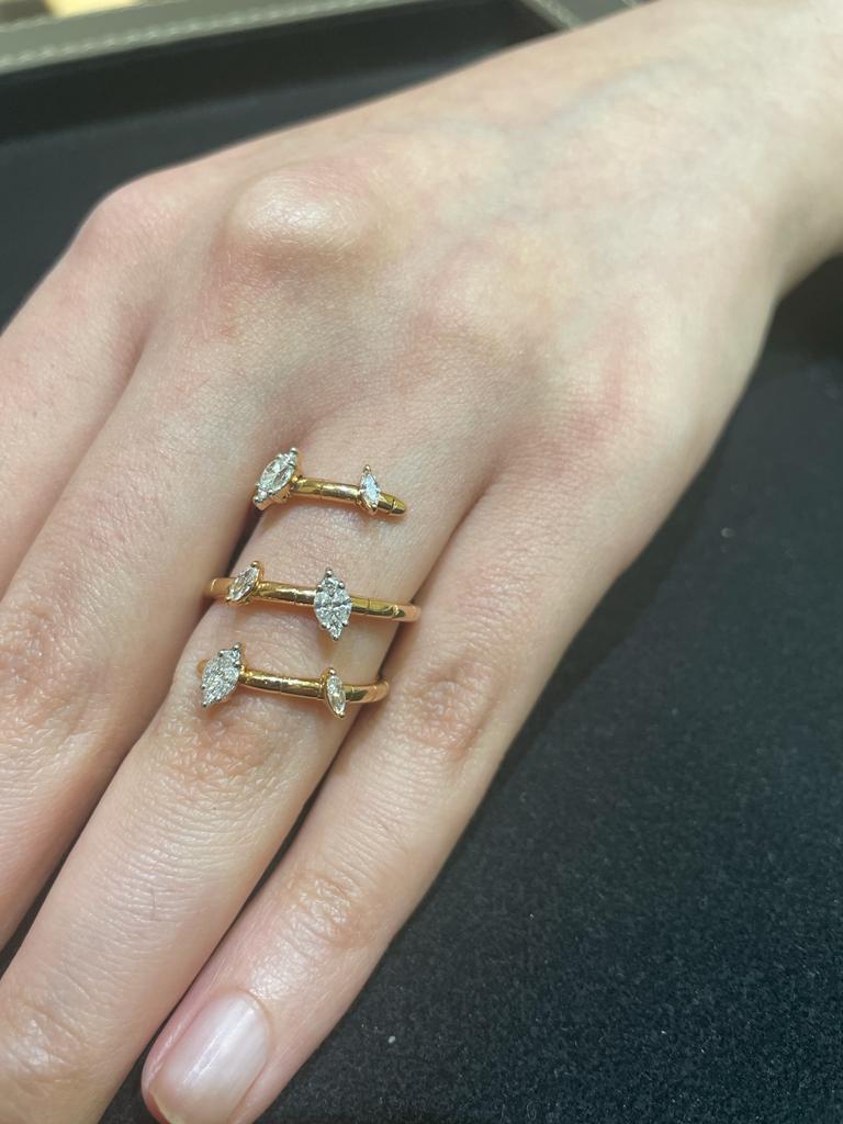 Art Deco Amwaj 18 Karat Rose Gold Ring with Multi-Cut Diamonds For Sale