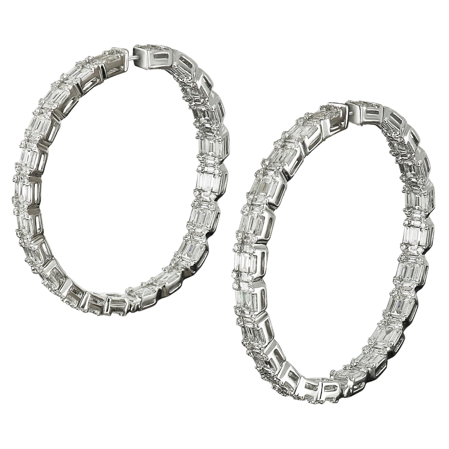 Amwaj Boucles d'oreilles créoles en or blanc 18 carats et diamants