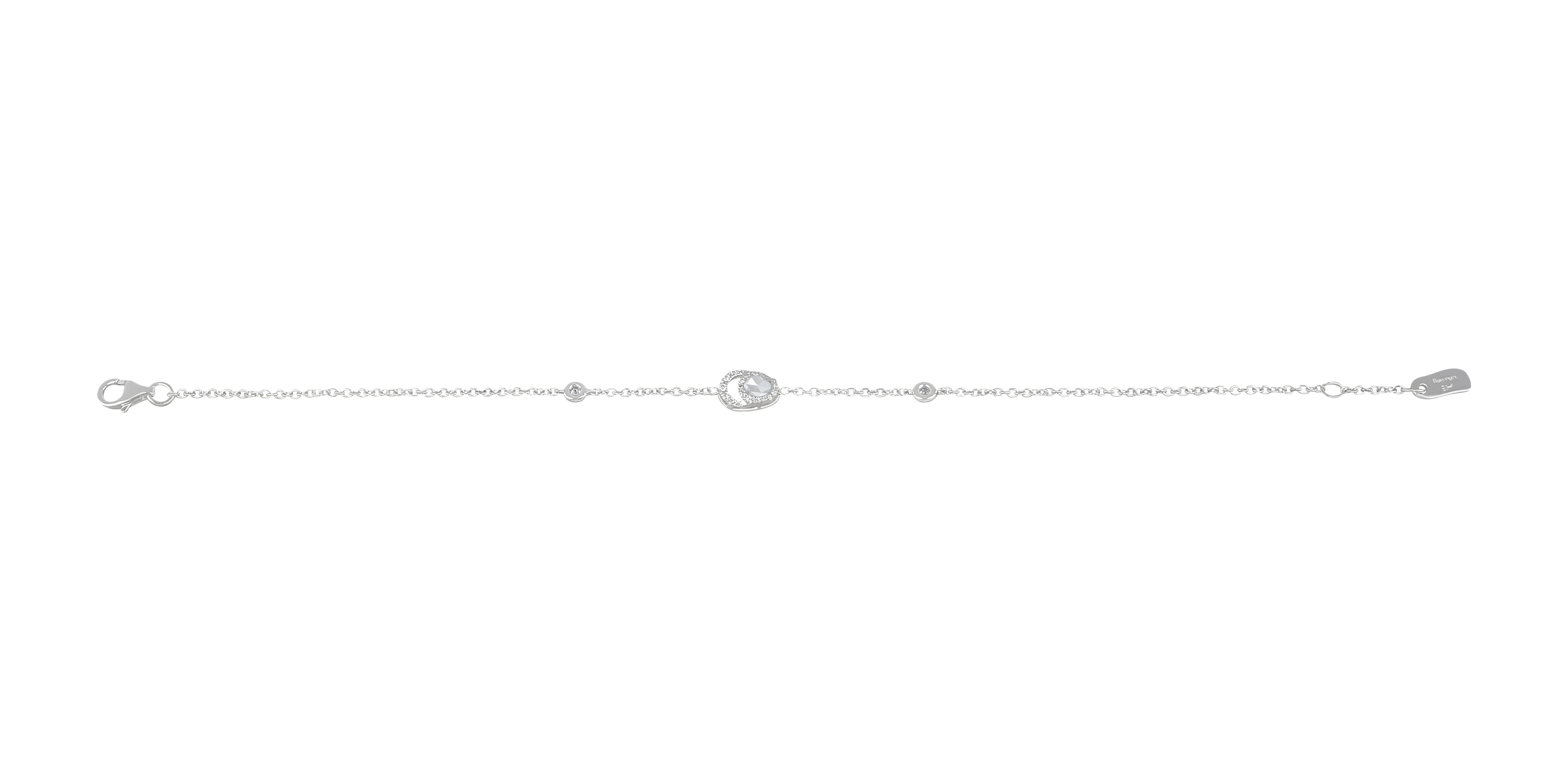 Amwaj 18 Karat Weißgold-Armband mit 1 Diamanttropfen (Rosenschliff) im Angebot