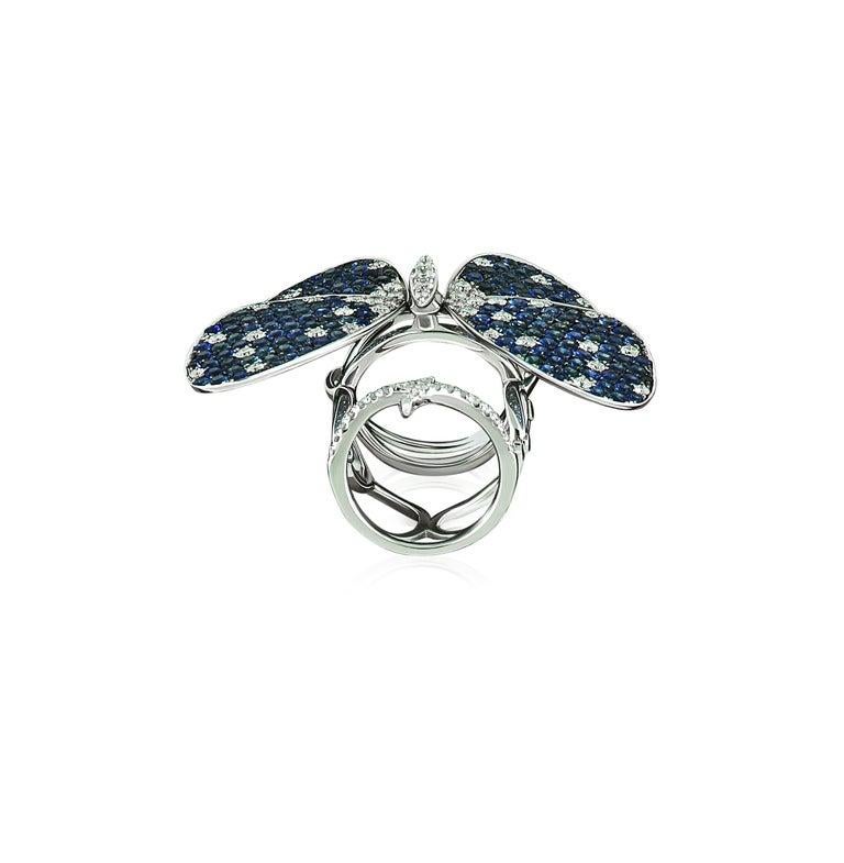 For Sale:  Amwaj 18 Karat White Gold Butterfly Ring with Sapphires and Diamonds 2