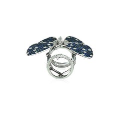 Amwaj 18 Karat White Gold Butterfly Ring with Sapphires and Diamonds