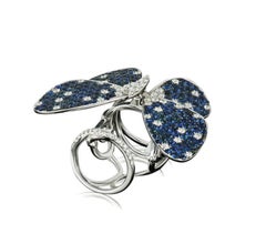 Amwaj 18 Karat White Gold Butterfly Ring with Sapphires and Diamonds