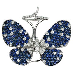 Amwaj 18 Karat White Gold Butterfly Ring with Sapphires and Diamonds
