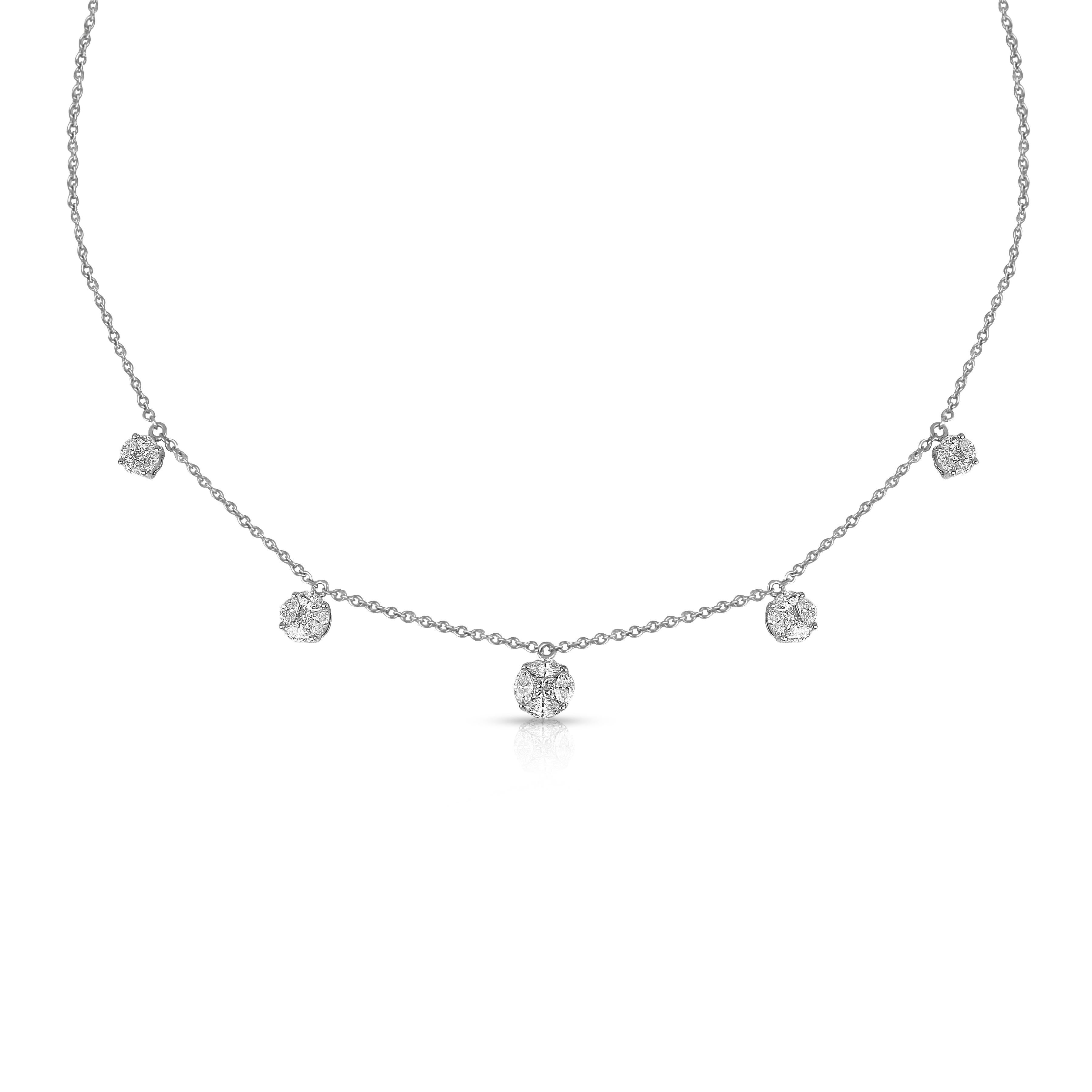 Art déco Amwaj Collier ras du cou en or blanc 18 carats avec 5 gouttes de diamants en vente