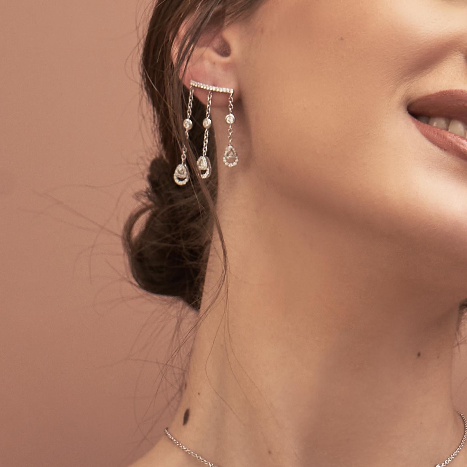 Contemporary Amwaj 18 Karat White Gold Earrings with 0.74 Carat Diamonds For Sale