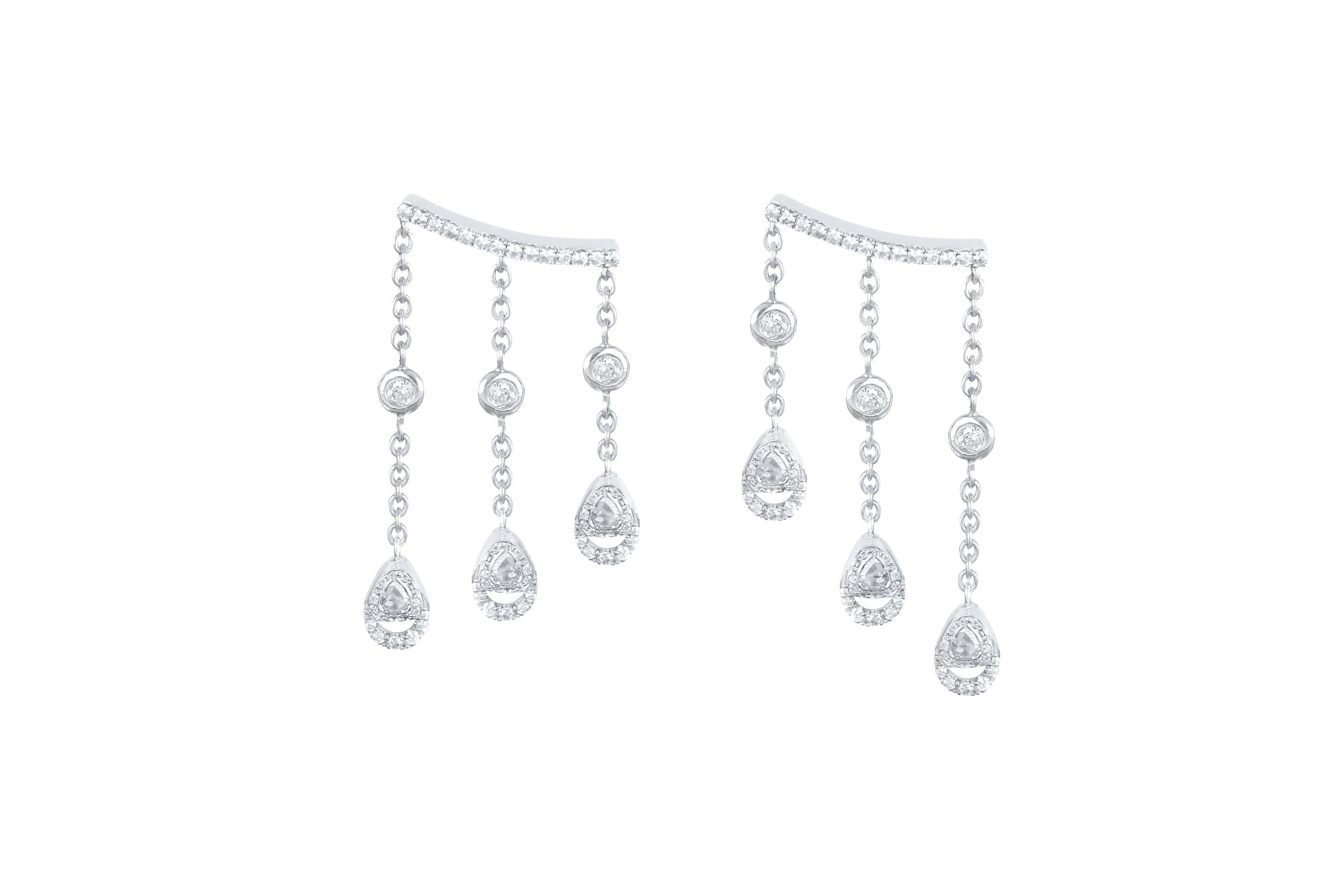 Rose Cut Amwaj 18 Karat White Gold Earrings with 0.74 Carat Diamonds For Sale