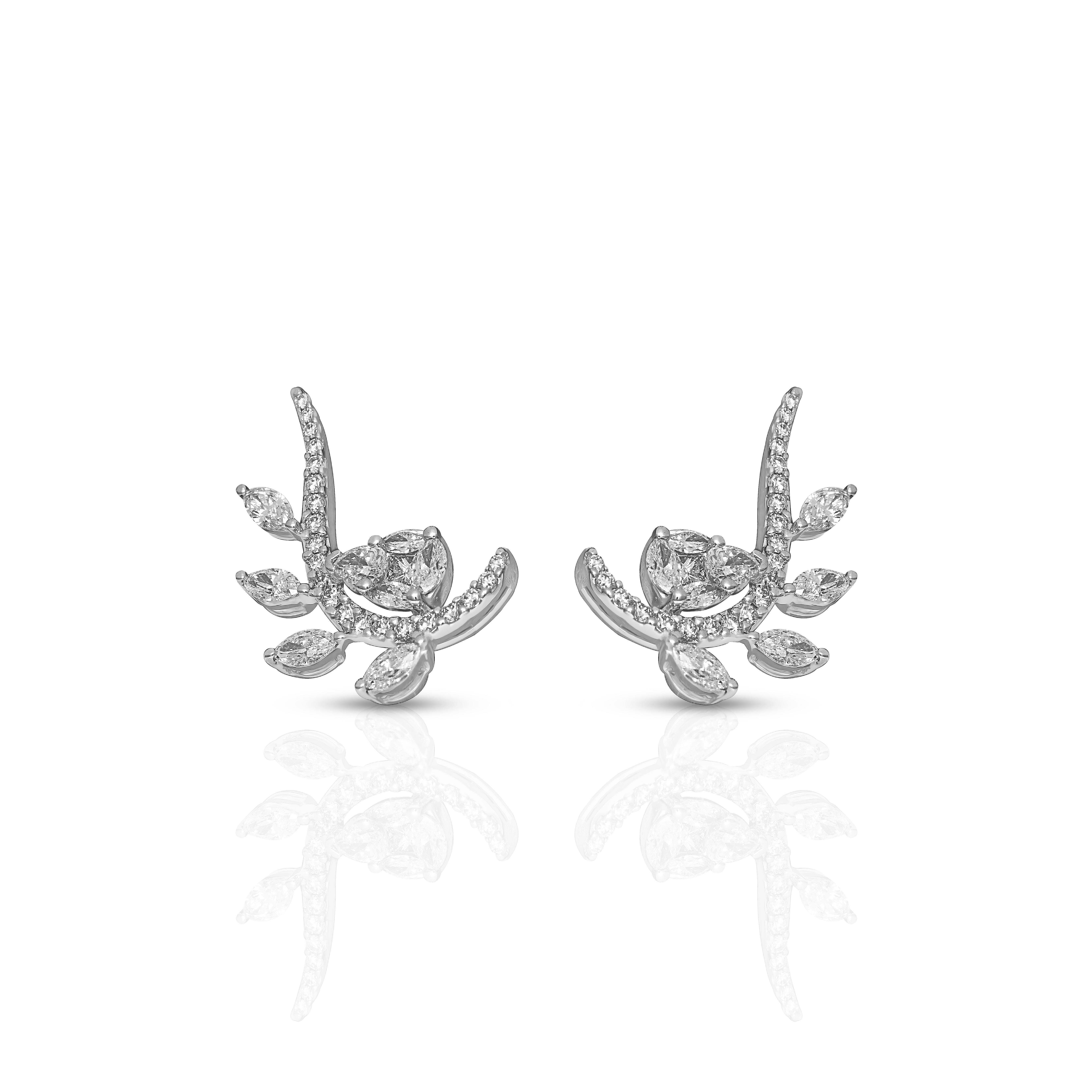 Art Deco Amwaj 18 Karat White Gold Earrings with Diamonds For Sale