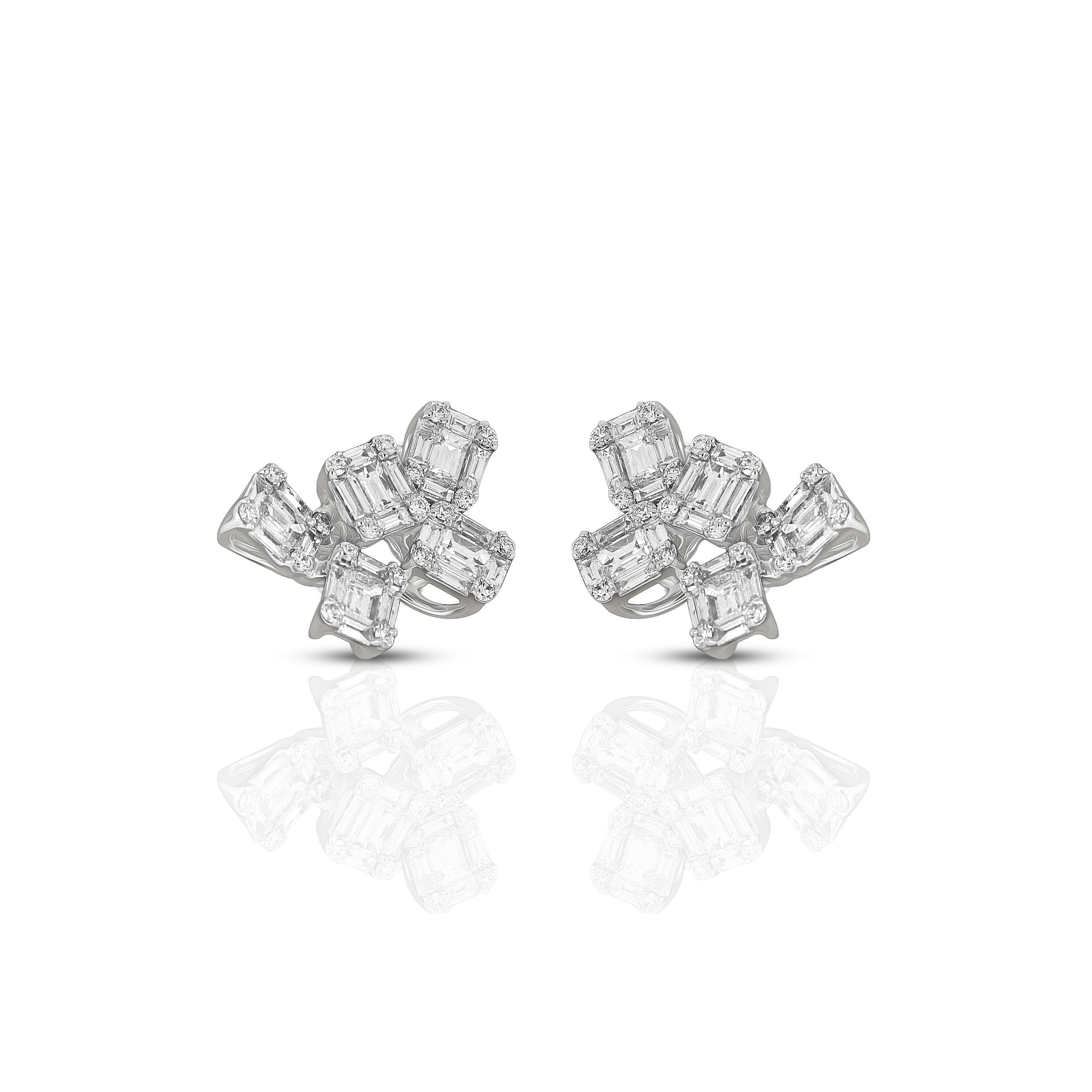 Baguette Cut Amwaj 18 Karat White Gold Earrings with Diamonds For Sale