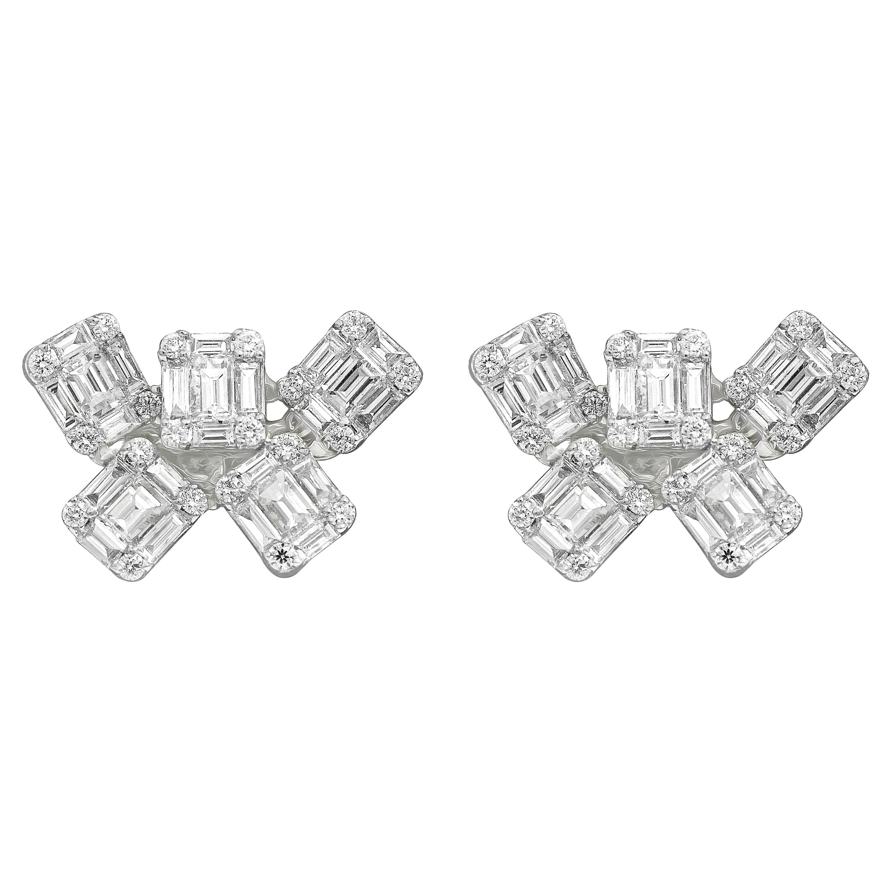 Amwaj Boucles d'oreilles en or blanc 18 carats avec diamants