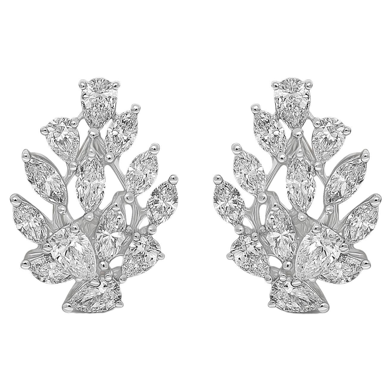 Amwaj, boucles d'oreilles en or blanc 18 carats avec diamants taille poire et marquise