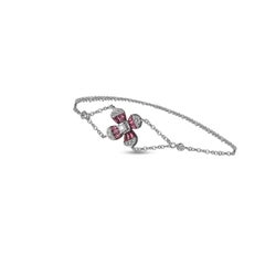 Amwaj 18 Karat White Gold Flower Bracelet with Ruby & Diamonds