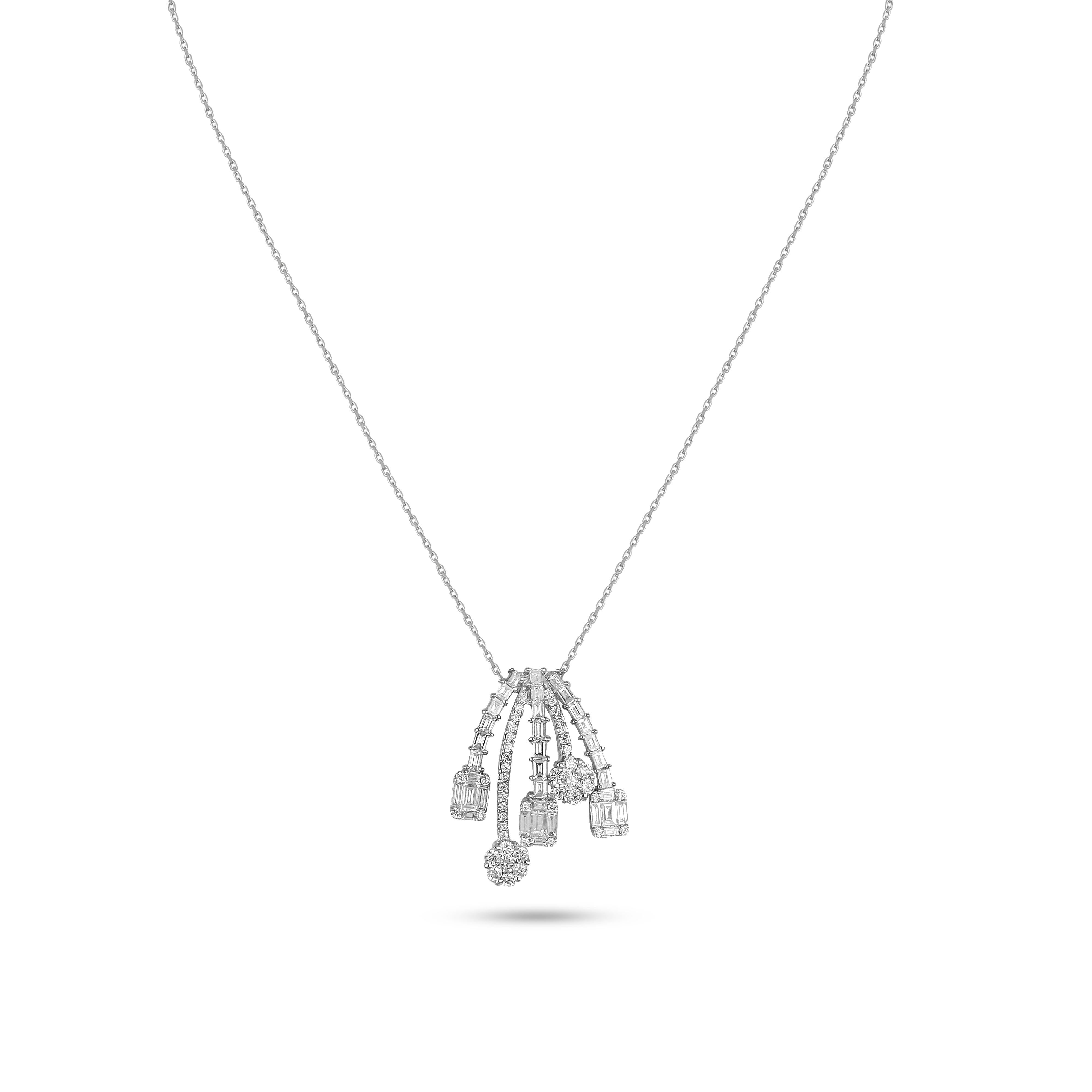 Art Deco Amwaj 18 Karat White Gold Pendant with Diamonds For Sale