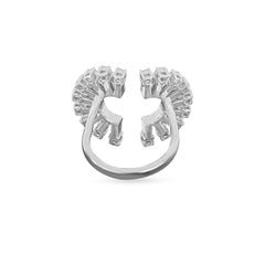 Amwaj 18 Karat White Gold Ring, Eclipse with Baguette and Round Cut Diamonds