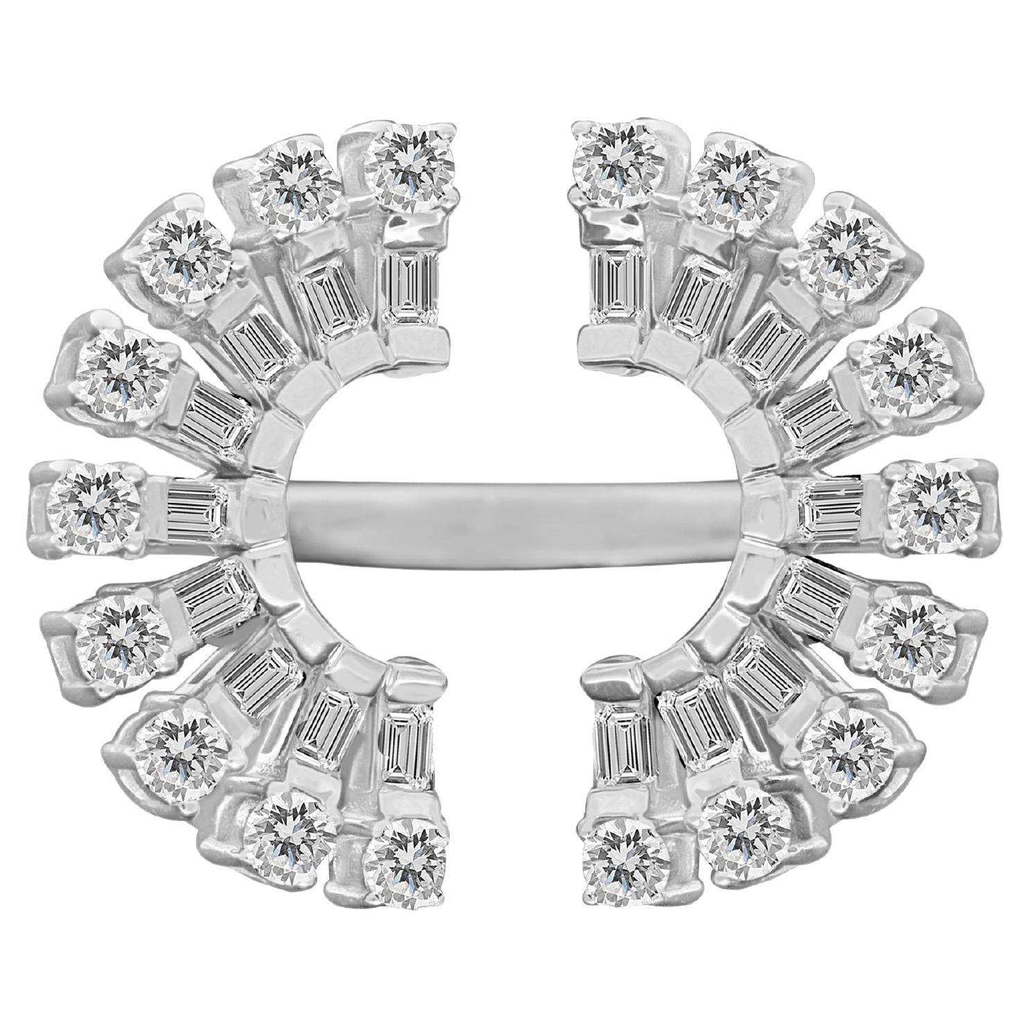 Amwaj 18 Karat White Gold Ring, Eclipse with Baguette and Round Cut Diamonds