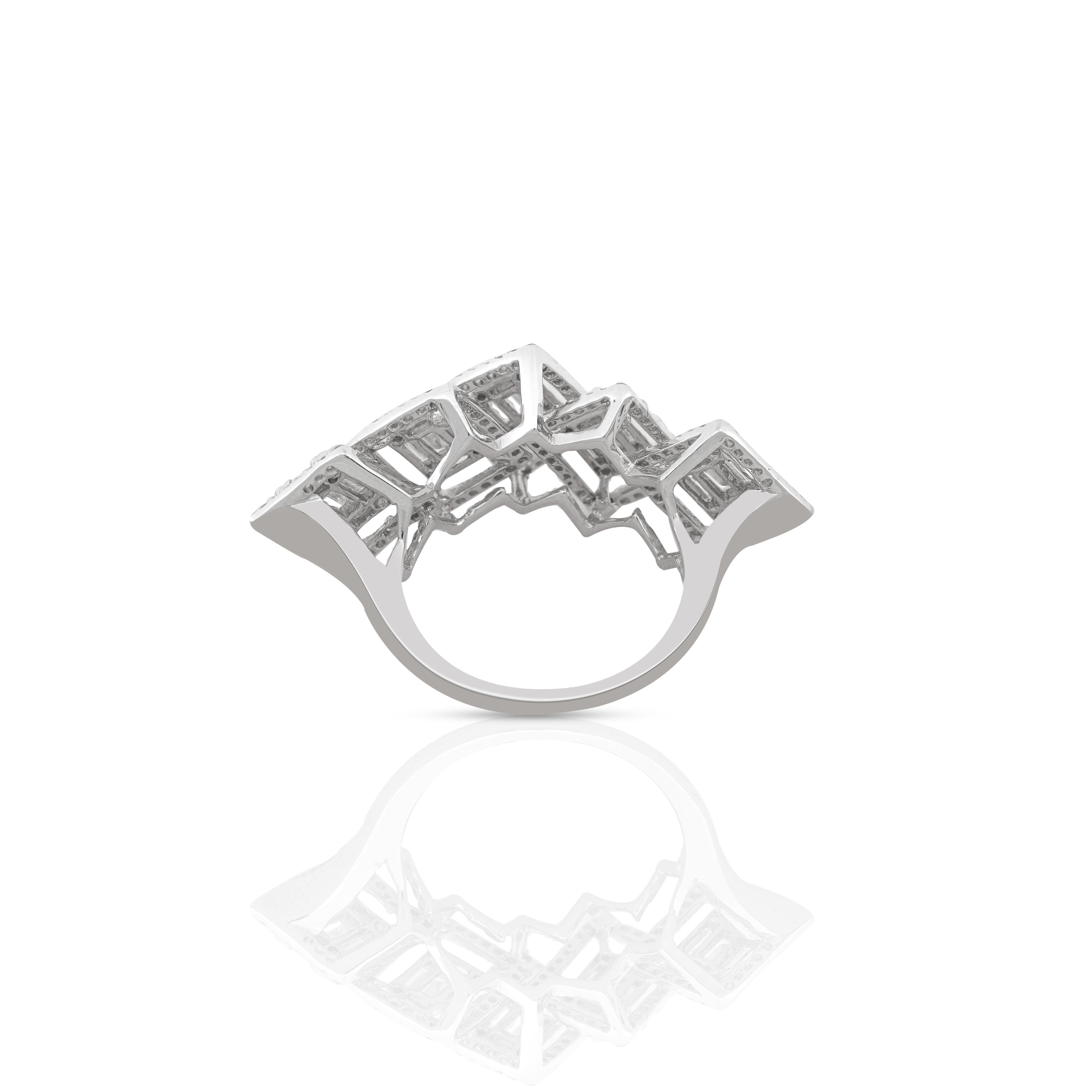 Art Deco Amwaj 18 Karat White Gold Ring with Diamonds For Sale