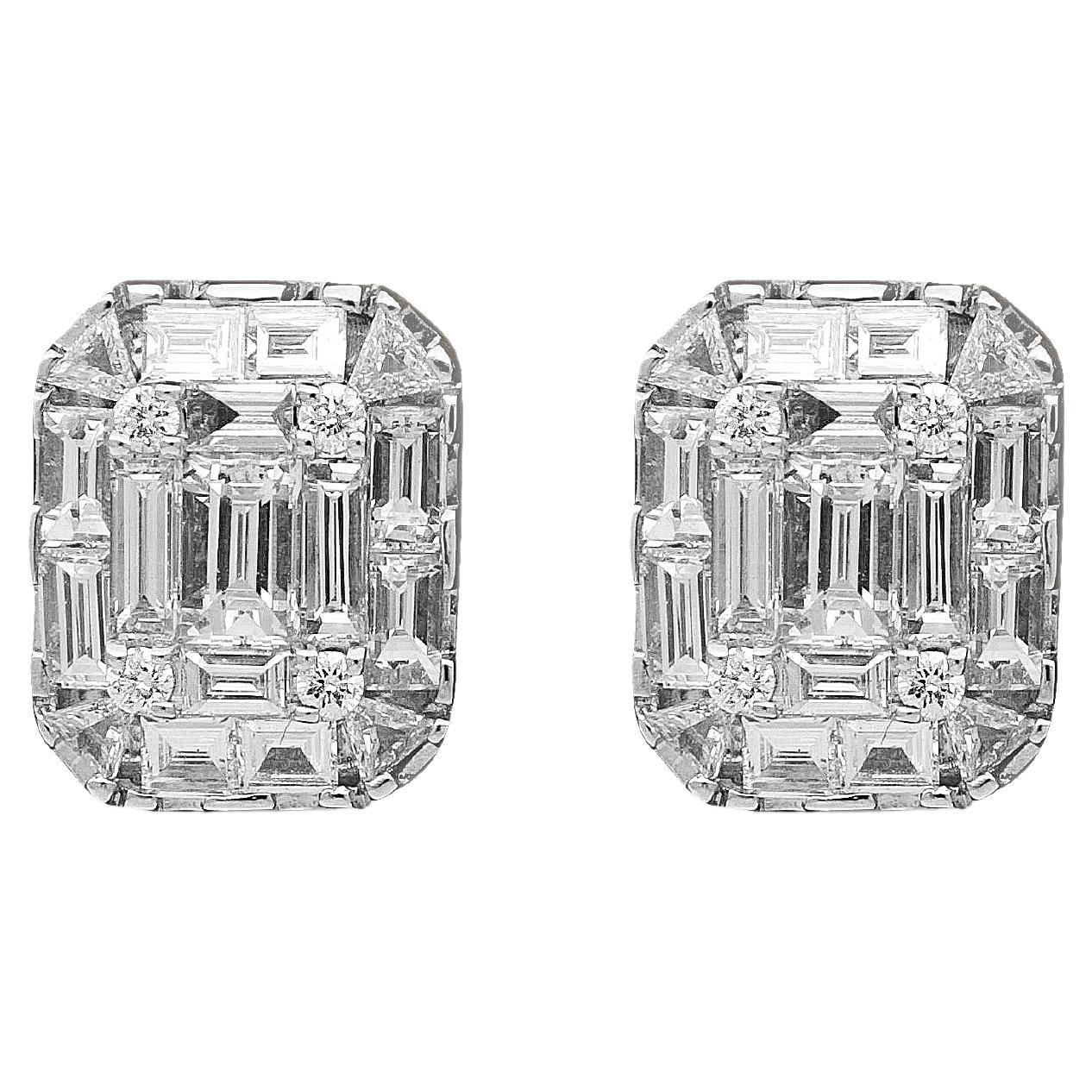 Amwaj Clous d'oreilles en or blanc 18 carats avec diamants