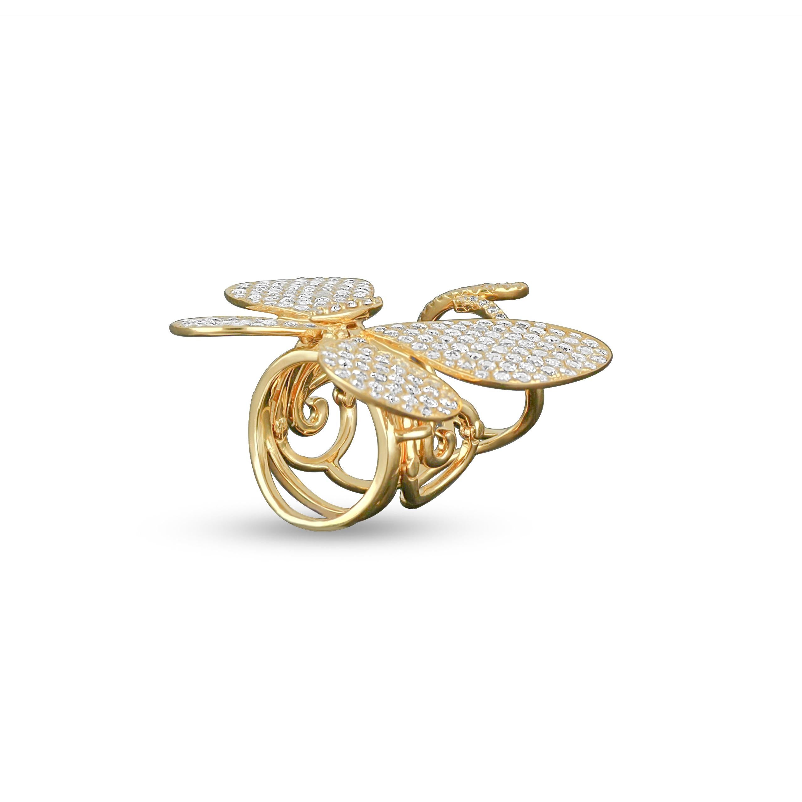 Art Deco Amwaj 18 Karat Yellow Gold Butterfly Ring with Rose Cut Diamonds For Sale