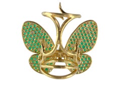 Amwaj 18 Karat Yellow Gold Butterfly Ring with Sapphires and Diamonds