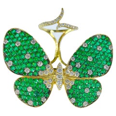 Amwaj 18 Karat Yellow Gold Butterfly Ring with Sapphires and Diamonds