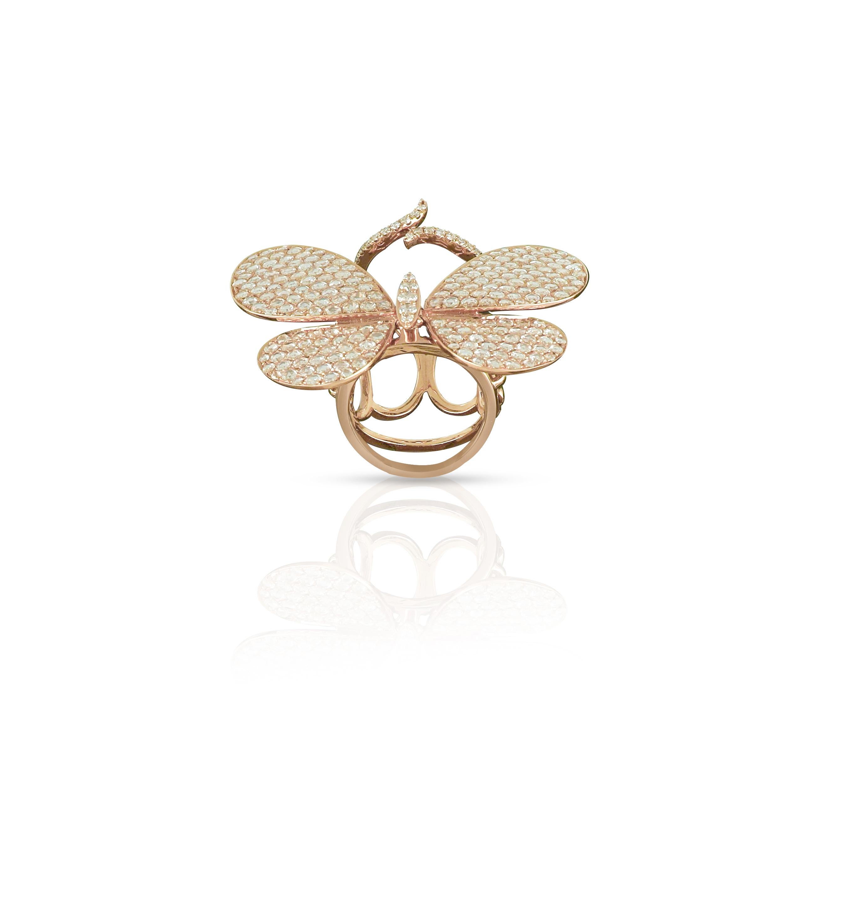 Art déco Amwaj Bague papillon en or rose 18 carats avec diamants en vente