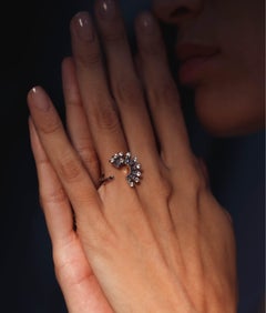 Amwaj 18k White Gold Ring, Eclipse Ring with Baguette and Round Cut Diamonds