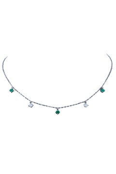 Amwaj Choker 18 Karat White Gold with Diamond and Emerald