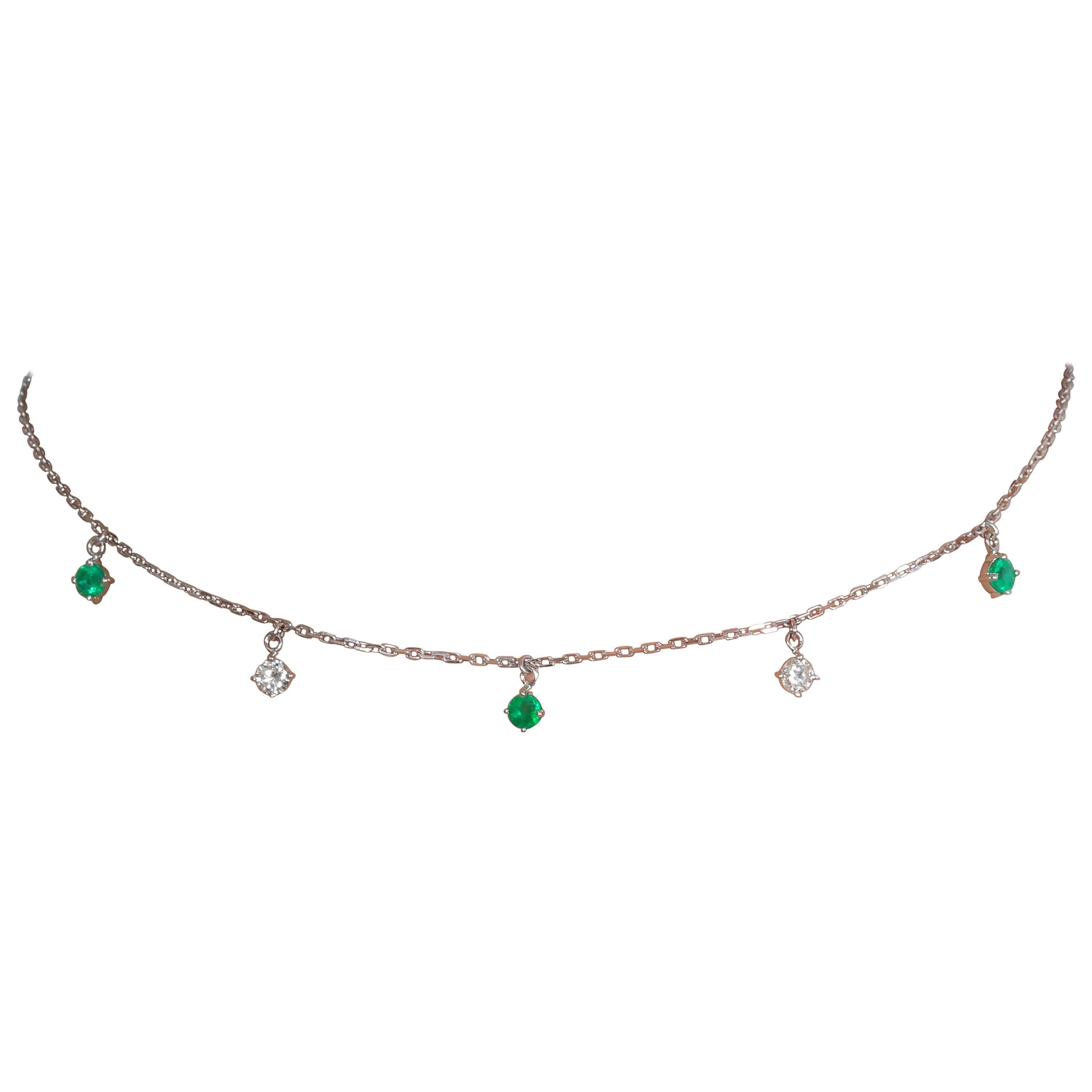 Amwaj Choker 18 Karat White Gold with Diamond and Emerald For Sale