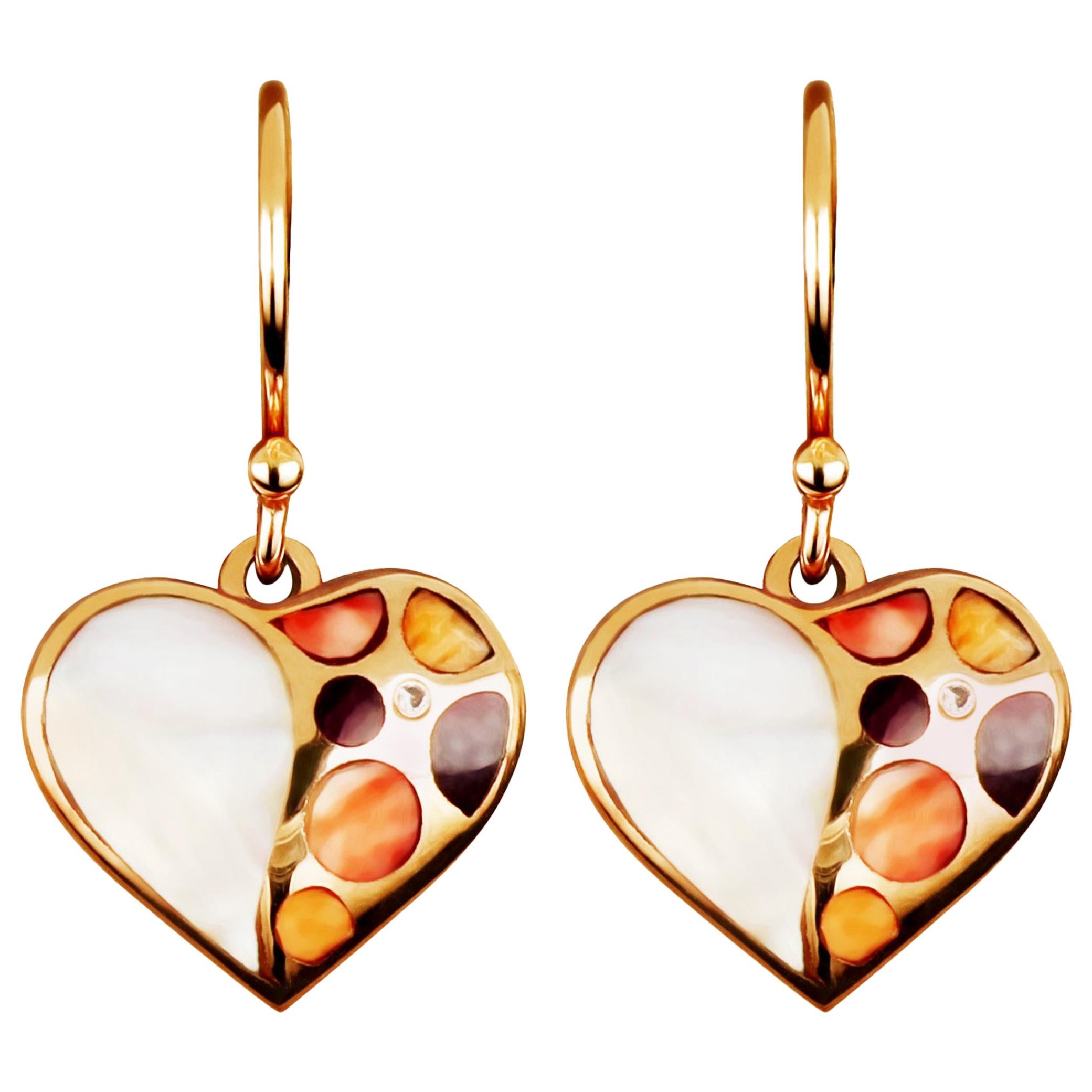 Amwaj Jewellery Boucles d'oreilles en forme de cœur en or rose 18 carats