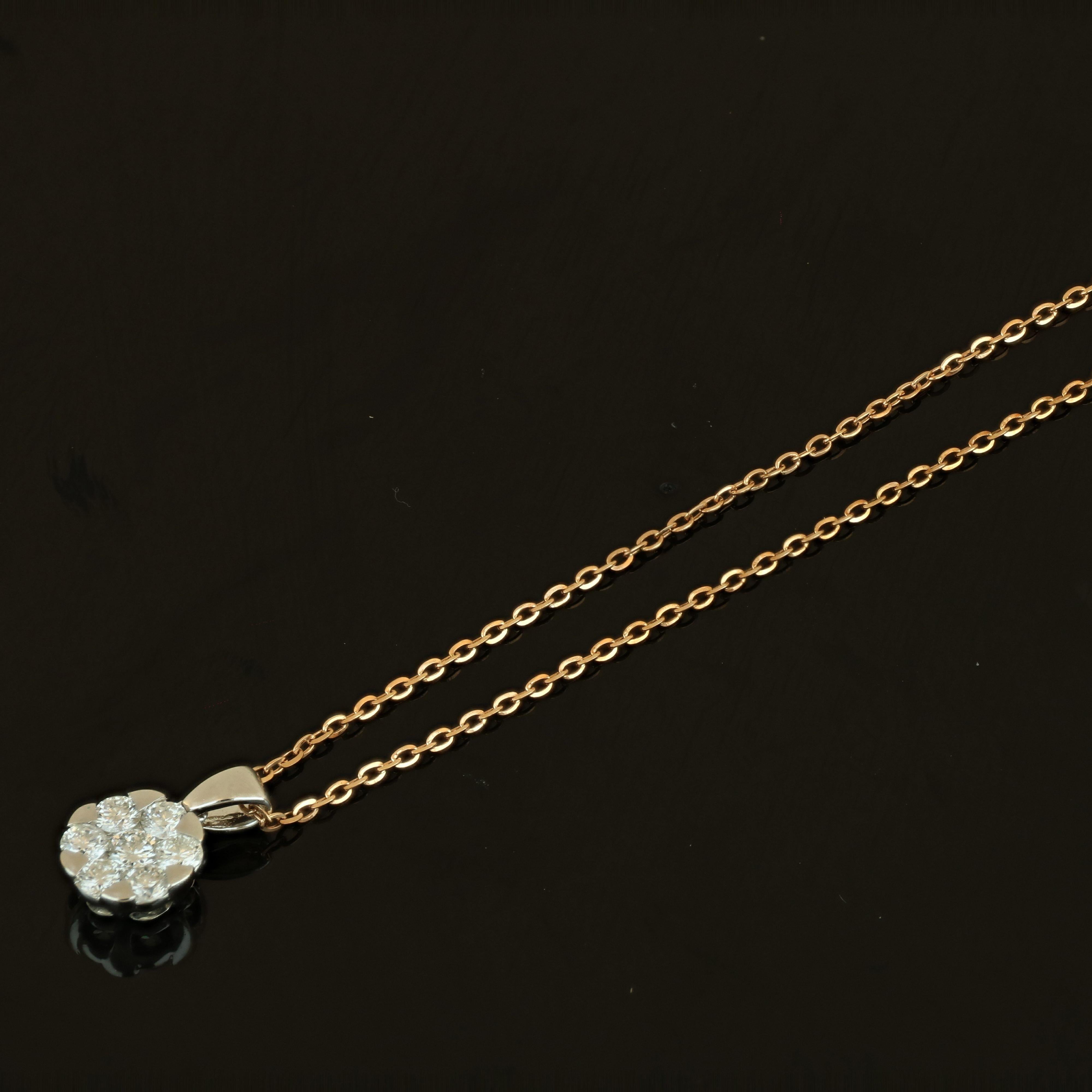Art Deco Amwaj Jewellery 18 Karat Rose Gold Pendant with Round Diamond For Sale