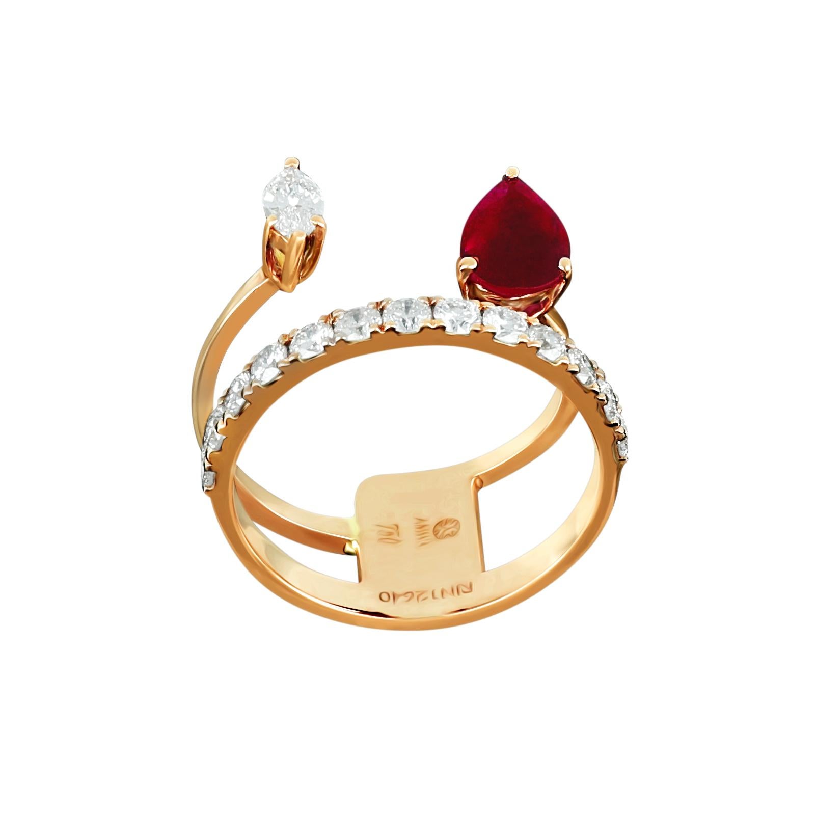 Amwaj Jewellery 18 Karat Roségold Ring mit Rubin und runden Diamanten (Zeitgenössisch)