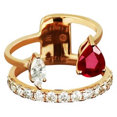 Amwaj Jewellery 18 Karat Rose Gold Ring with Ruby and Round Diamonds