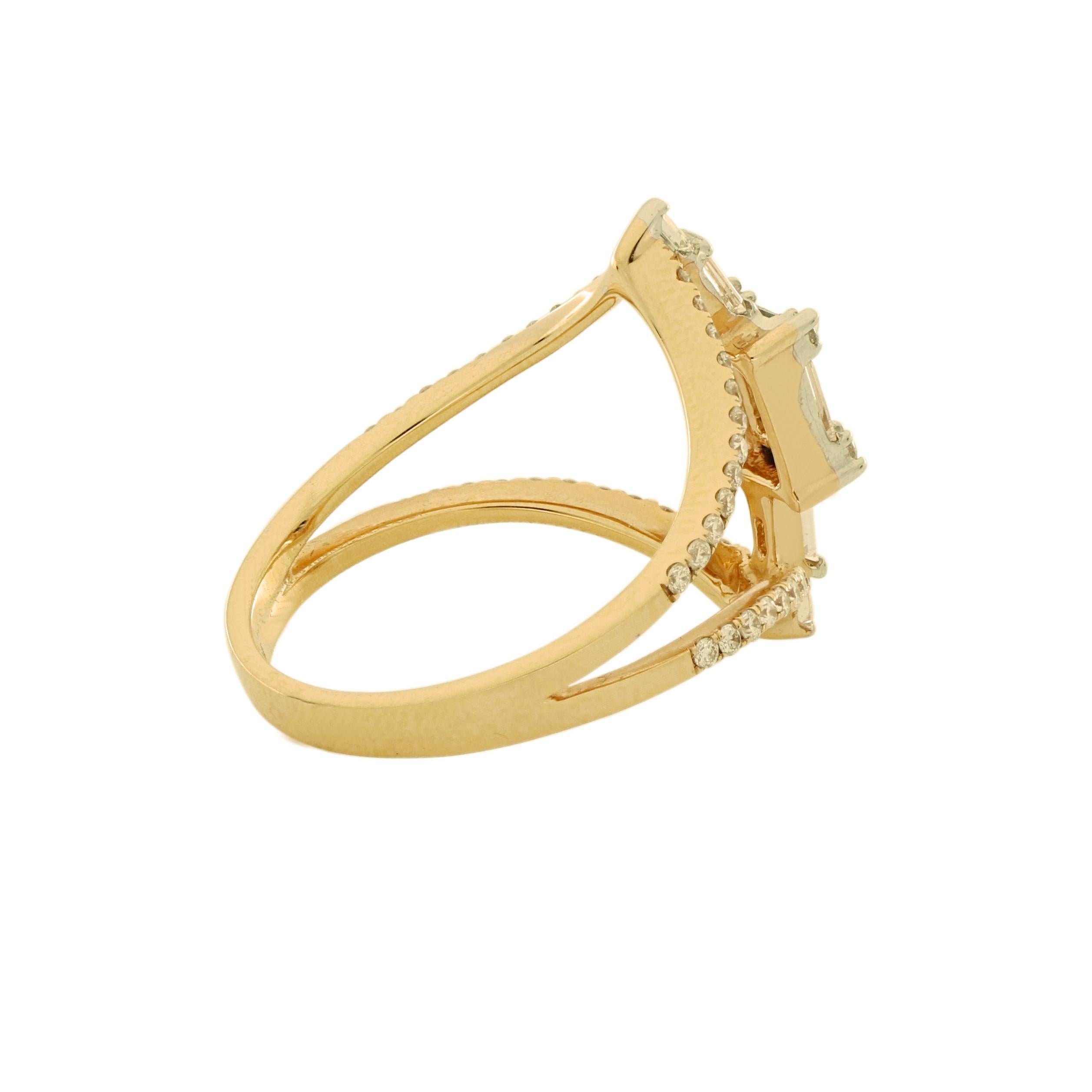 Romantique Amwaj Jewellery Bague en or rose 18 carats avec diamants blancs taille baguette en vente