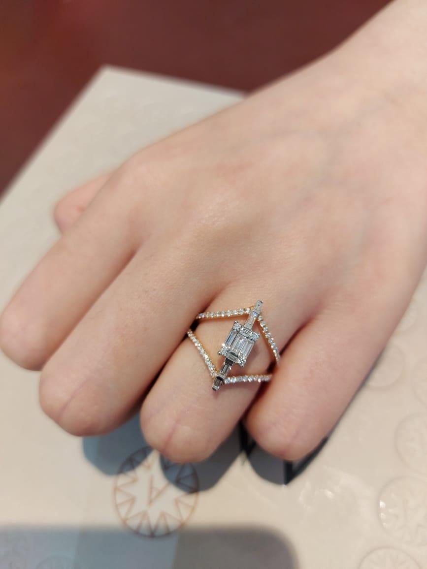 Donna Anello Amwaj Jewellery in oro rosa 18 carati con diamanti bianchi taglio Baguette in vendita