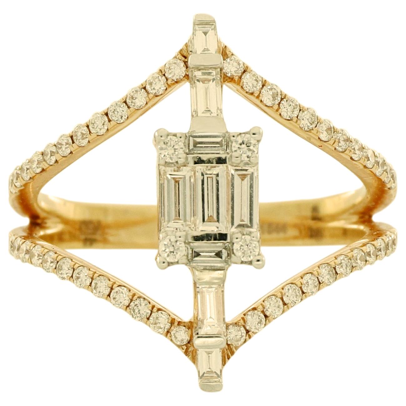 Amwaj Jewellery 18 Karat Rose Gold Ring with White Baguette Cut Diamonds For Sale