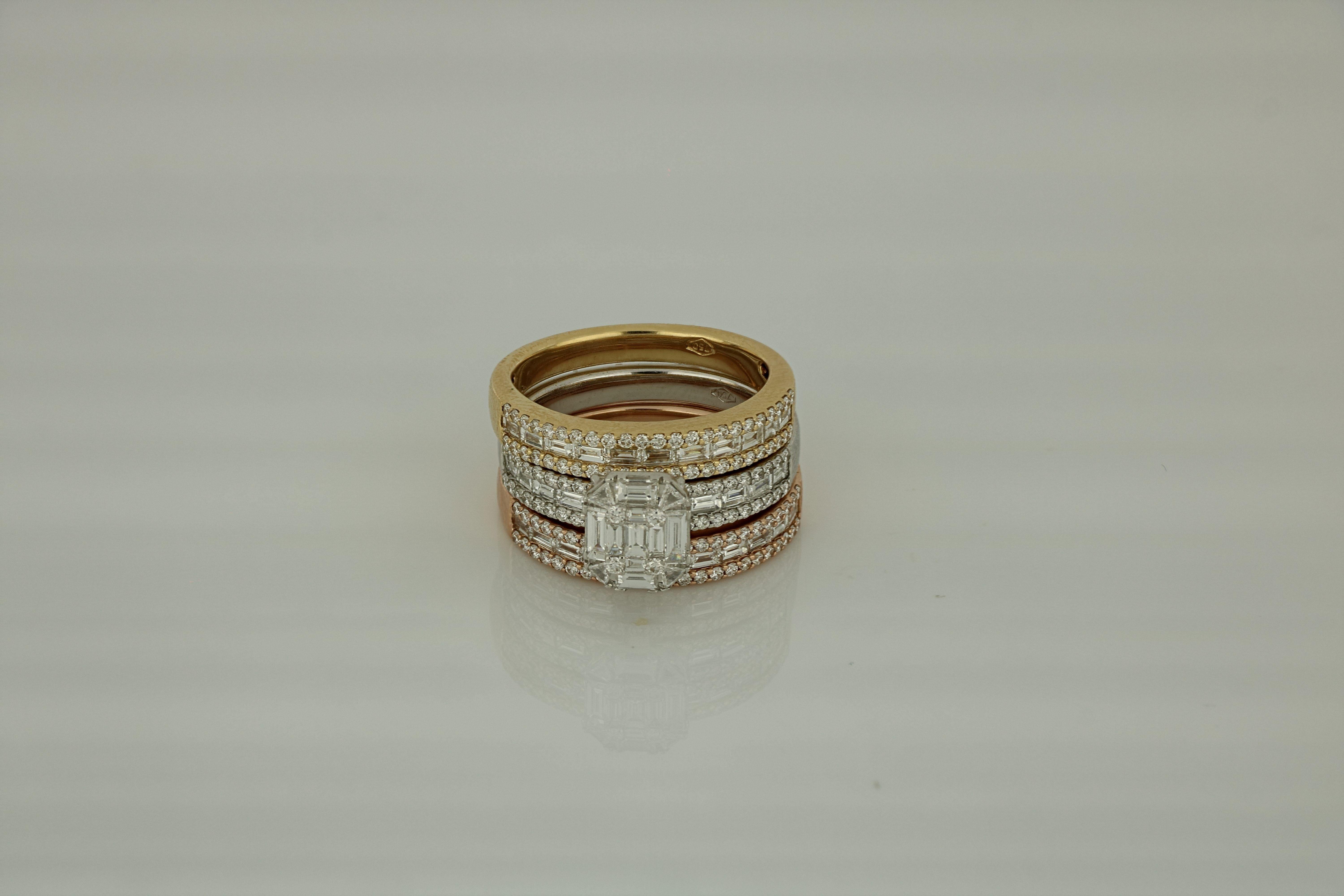 Art Deco Amwaj Jewellery 18 Karat Rose, White and Yellow Gold Ring with Diamonds